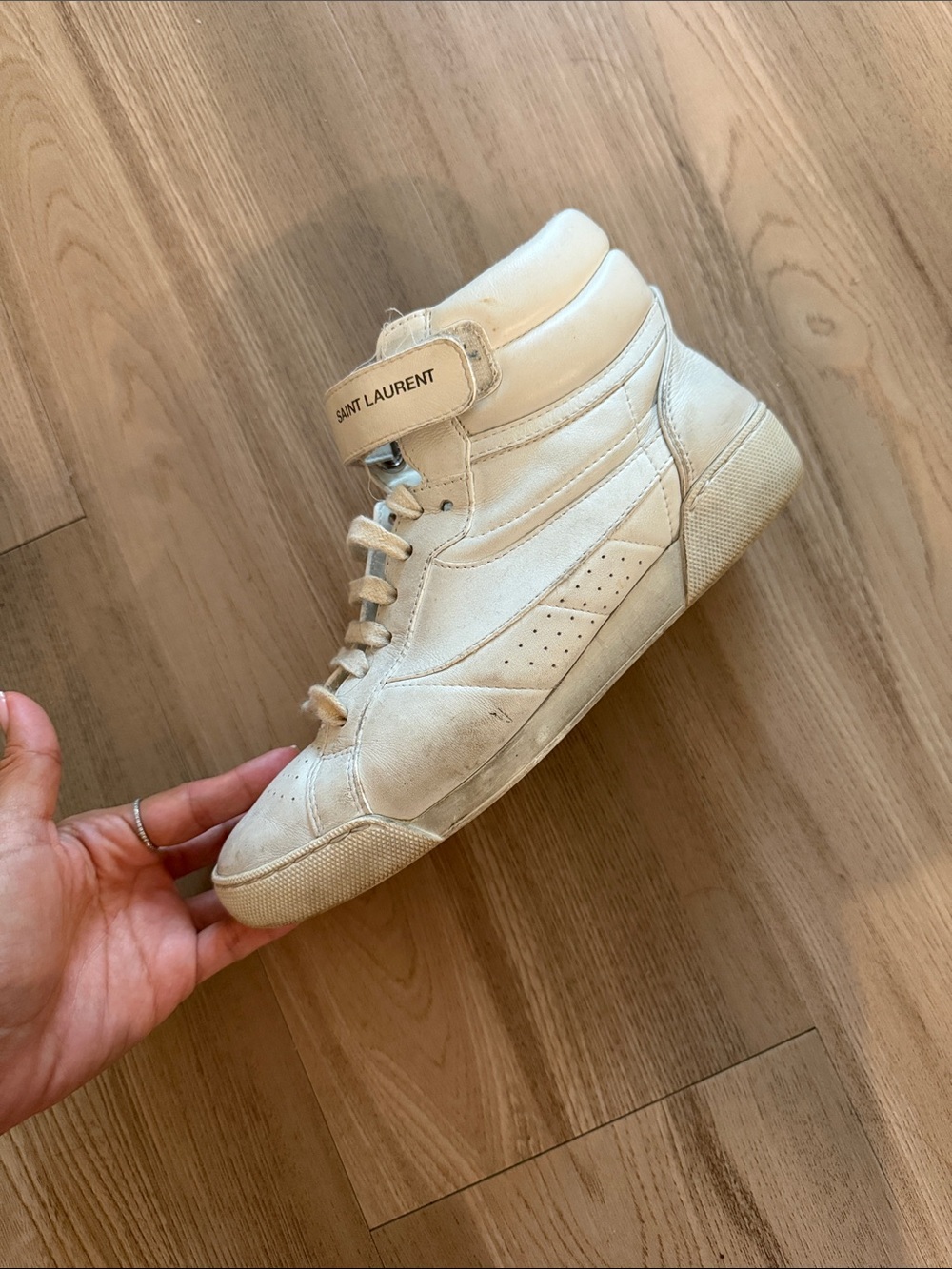 Saint Laurent Cream High-Top Sneaker with Ankle Strap